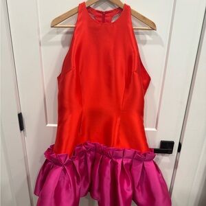 Vibrant Red and Pink Ruffle Mini Dress